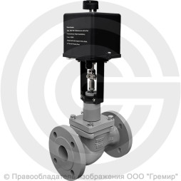 Клапан регулирующий двухходовой чугунный фланцевый Ду-20 Ру-16 Kvy=6,3м3/ч с электроприводом LEA-1200 220В без датчика 25ч945нж Энерготехномаш