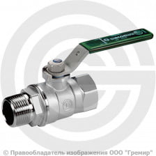 Кран латунный Ду-32 (1 1/4") Ру-35 ВР-НР (ВН-НАР) хром зеленый рычаг Giacomini R254WL
