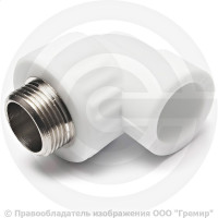Угольник PP-R комбинированный белый НР (НАР) Дн 20-1/2" 90гр Pro Aqua