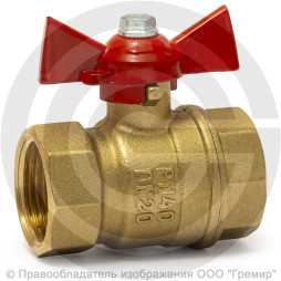 Кран латунный Ду-15 (1/2") Ру-40 ВР (ВН) муфтовый бабочка VALFEX 11Б27фт1М