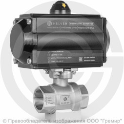 Кран нержавеющий AISI 316 (CF8M) двухсоставной Ду-50 (2") Ру-40 ВР (ВН) муфтовый с пневмоприводом двойного действия RPA-90-D Helver BV-21F