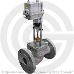 Клапан регулирующий двухходовой чугунный фланцевый Ду-65 Ру-16 Kvy=63м3/ч с электроприводом Regada ST mini 220В без датчика 25ч945нж Энерготехномаш