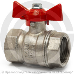 Кран латунный Ду-25 (1") Ру-40 ВР (ВН) муфтовый никель бабочка VALFEX 11Б27фт1М