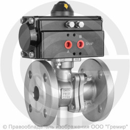 Кран нержавеющий AISI 316 (CF8M) двухсоставной фланцевый Ду-50 Ру-16 с пневмоприводом двойного действия RPA-90-D Helver BV-22F