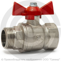 Кран латунный Ду-20 (3/4") Ру-40 ВР-НР (ВН-НАР) никель бабочка VALFEX 11Б27фт1М Кран латунный Ду-20 (3/4") Ру-40 ВР-НР (ВН-НАР) никель бабочка VALFEX 11Б27фт1М