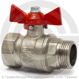 Кран латунный Ду-20 (3/4") Ру-40 ВР-НР (ВН-НАР) никель бабочка VALFEX 11Б27фт1М