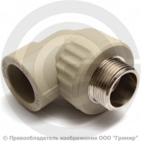 Угольник PP-R комбинированный серый НР (НАР) Дн 25-3/4" 90гр Pro Aqua