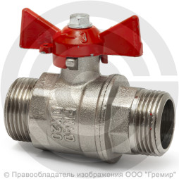 Кран латунный Ду-15 (1/2") Ру-40 НР (НАР) никель бабочка VALFEX 11Б27фт1М