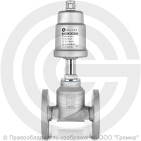 Клапан запорно-регулирующий нержавеющий фланцевый Ду-50 Ру-16 Kvs=42м3/ч с нержавеющим пневмоприводом 100мм PV-F Helver