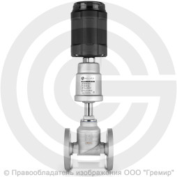 Клапан запорно-регулирующий нержавеющий фланцевый Ду-15 Ру-16 Kvs=3,8м3/ч с нержавеющим пневмоприводом 50мм и позиционером PV-F Helver